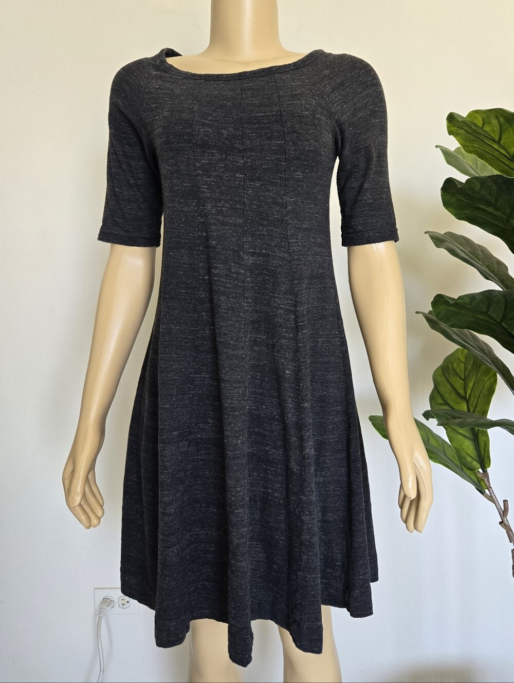 Ganni Winter Jersey "Threaded Trails" Swing Dress Size L 100% Cotton Gray Color